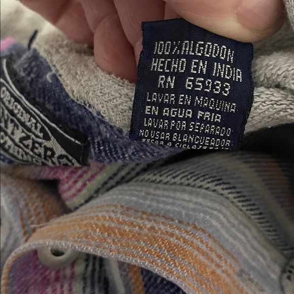 90’s Point Zero Multicolor Striped Flannel Shirt with Gray Hood XL - Picture 6 of 9